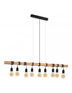 EGLO 44099 - TOWNSHEND Wooden pendant lamp in Wood, brown steel, black