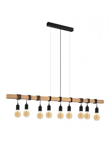 EGLO 44099 - TOWNSHEND Wooden pendant lamp in Wood, brown steel, black