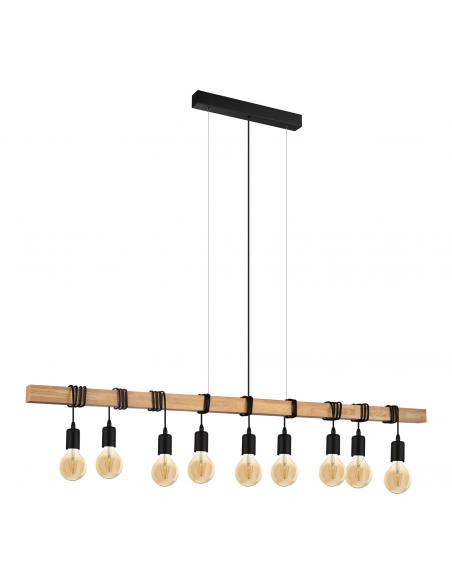 EGLO 44099 - TOWNSHEND Wooden pendant lamp in Wood, brown steel, black