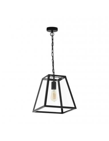 EGLO 49882 - AMESBURY 1 Crystal Pendant Lamp in Black Steel and Glass