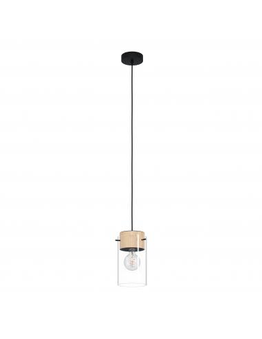 EGLO 43545 - HONEYSUCKLE Pendant lamp in Steel and Wood, glass
