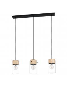 EGLO 43546 - HONEYSUCKLE Pendant lamp in Steel and Wood, glass
