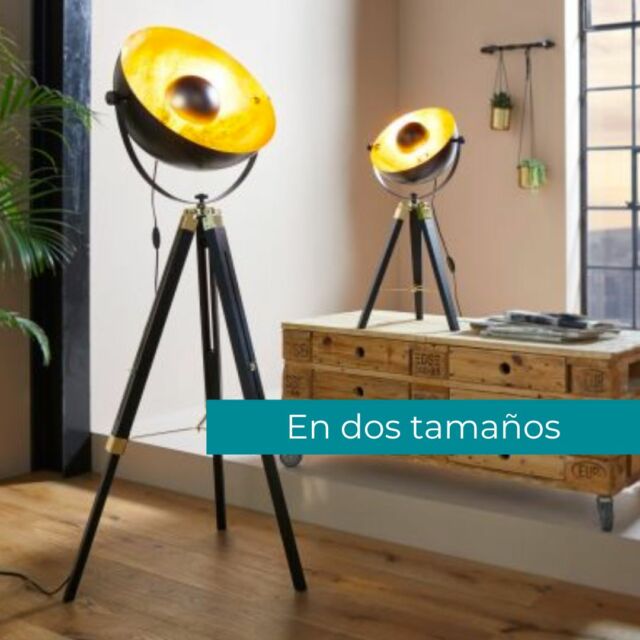 La lámpara de pie COVALEDA tiene dos tamaños y está formada por una base de tres patas regulables en altura de madera negra, combinada con una gran pantalla redonda. La pantalla giratoria está hecha de acero negro con un interior color oro. 
📍Orihuela Costa
📍Palma de Mallorca
 🌐 Luzeco.com
#Luzeco #iluminacion #diseño #luz